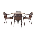 "Round Brown Outdoor Dining Table with Mesh Chairs"