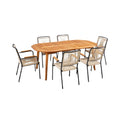 Outdoor Dining Table Set with Six Chairs, Wooden and Metal Design