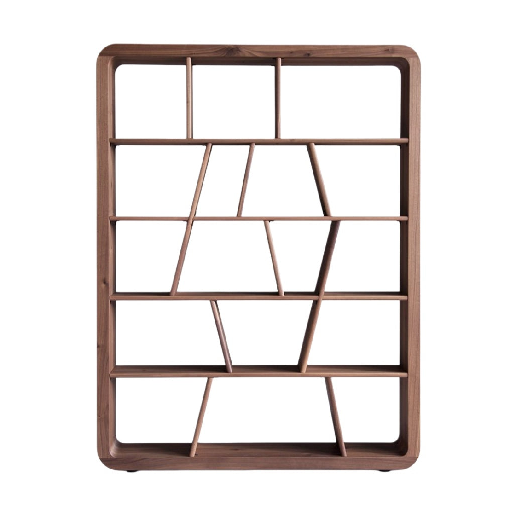 "Modern Geometric Wooden Bookshelf Design"