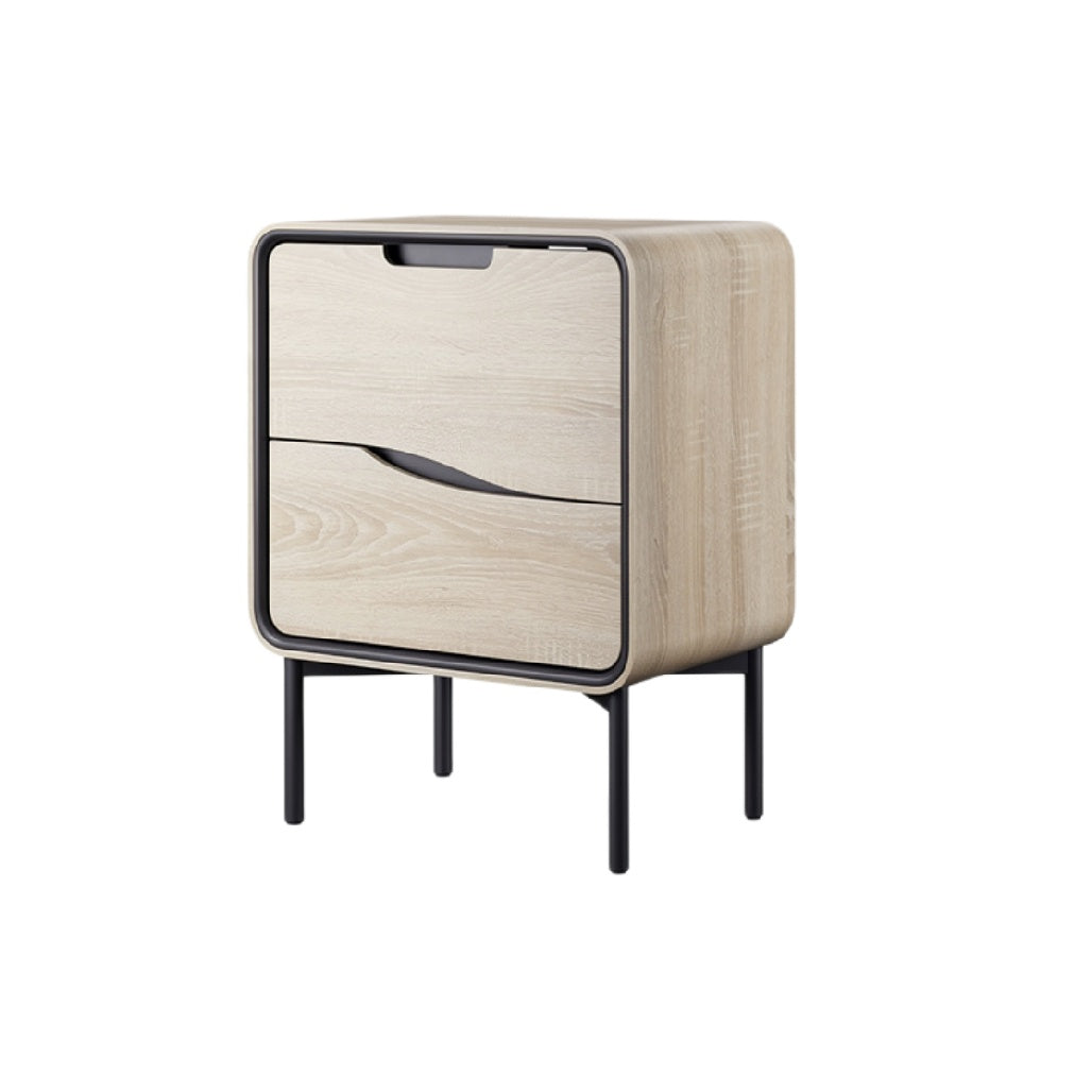 Modern Wood and Metal Nightstand with Two Drawers