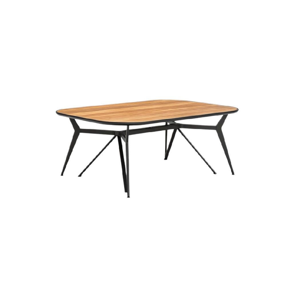 Modern Rectangular Dining Table with Wooden Top and Black Metal Legs